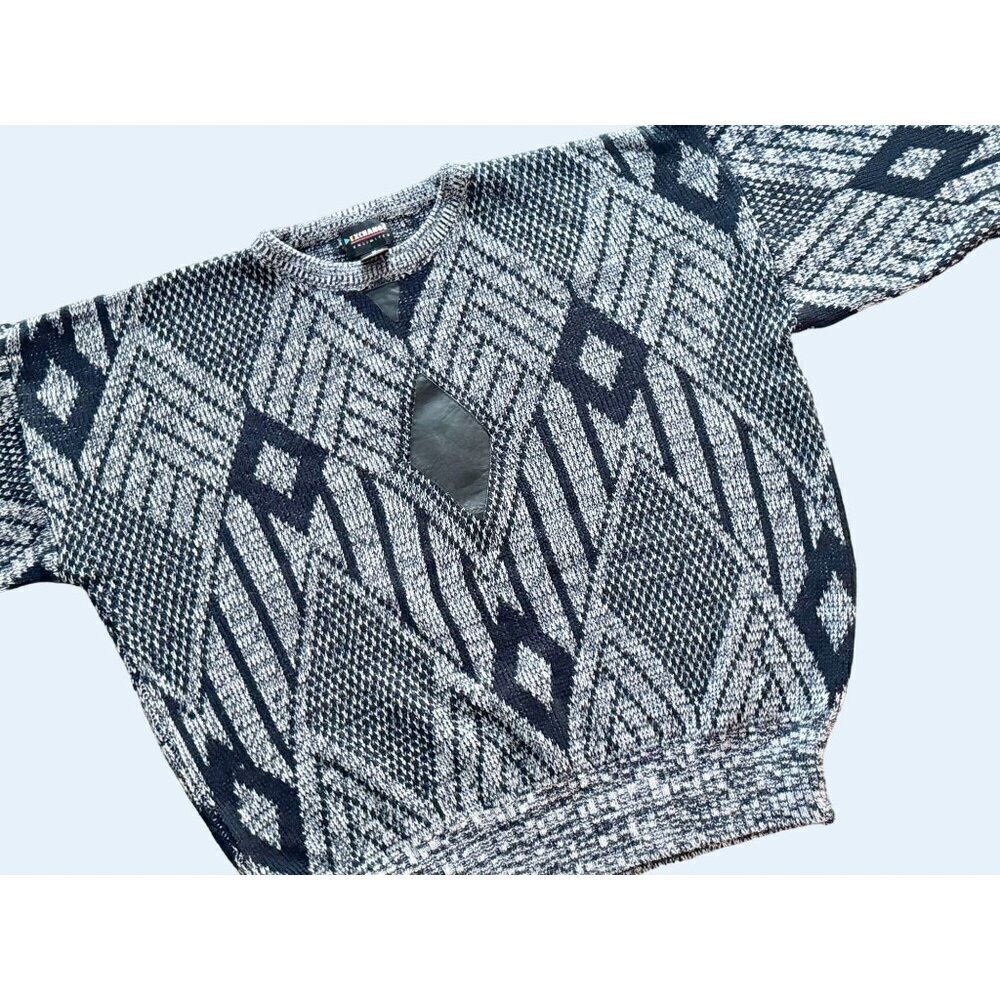 Vintage Exchange Unlimited 90s Faux Leather Patch Sweater Sz M
